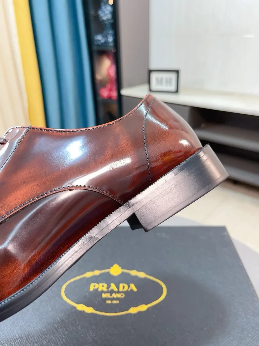 Men's shoes 💰560🌹🌹[Prada leather shoes] Top purchasing agency Original imported Italian custom-made cowhide leather surface, ➕Fully imported water-dyed breathable cowhide lining, original factory special molded sole, super comfortable, size: 38-44